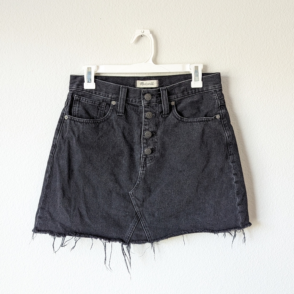 Madewell Rigid Denim A-Line Button Fly Mini Skirt Black Wash